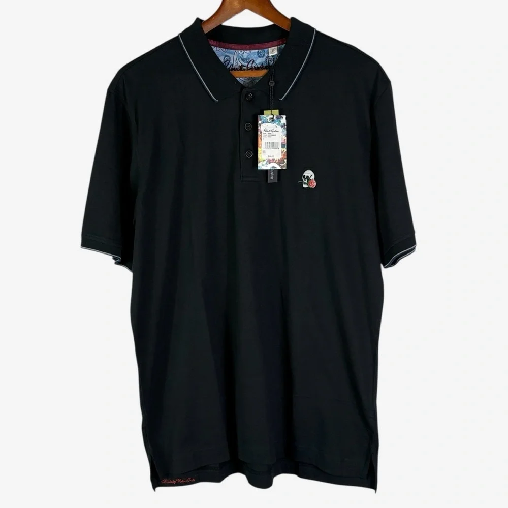 NEW Robert Graham Rossi Polo Shirt Sz L Short Sleeve Embroidered Skull Logo - Picture 3 of 13